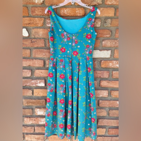 Lindy Bop Lana Teal Floral Party Dress NWT Rockabilly Size 6 - Picture 6 of 13